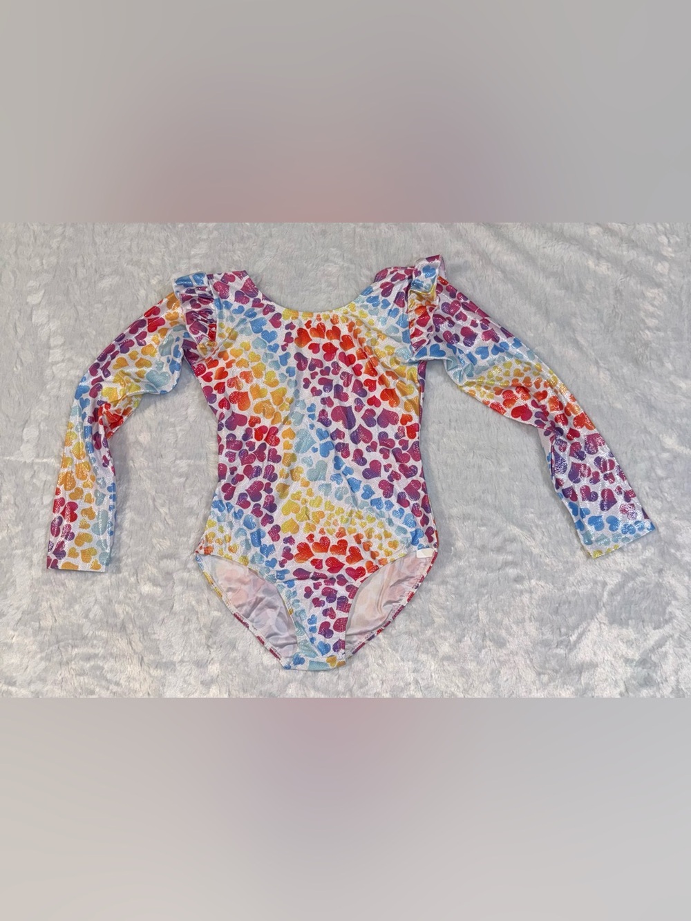 NWT Girls Rainbow Heart Print Long-Sleeve One-Piece Bodysuit